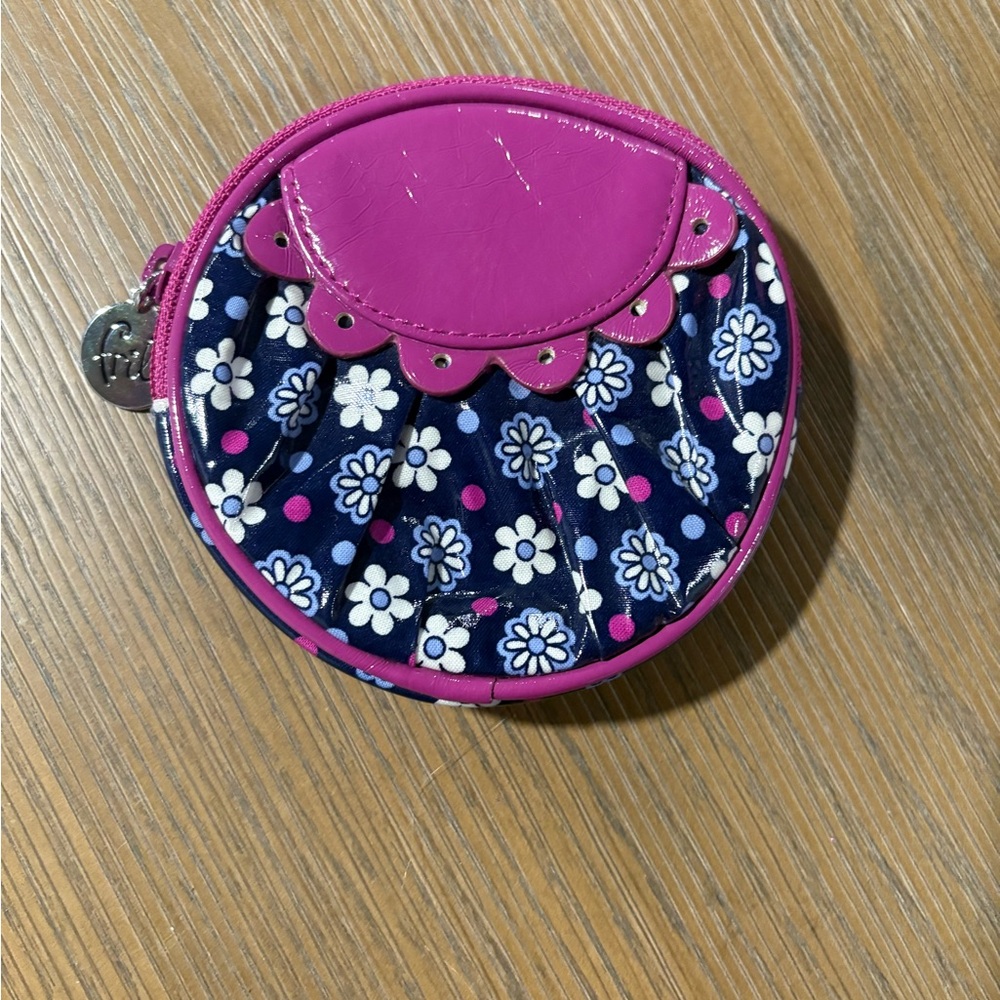 Floral Coin Purse with Purple Trim